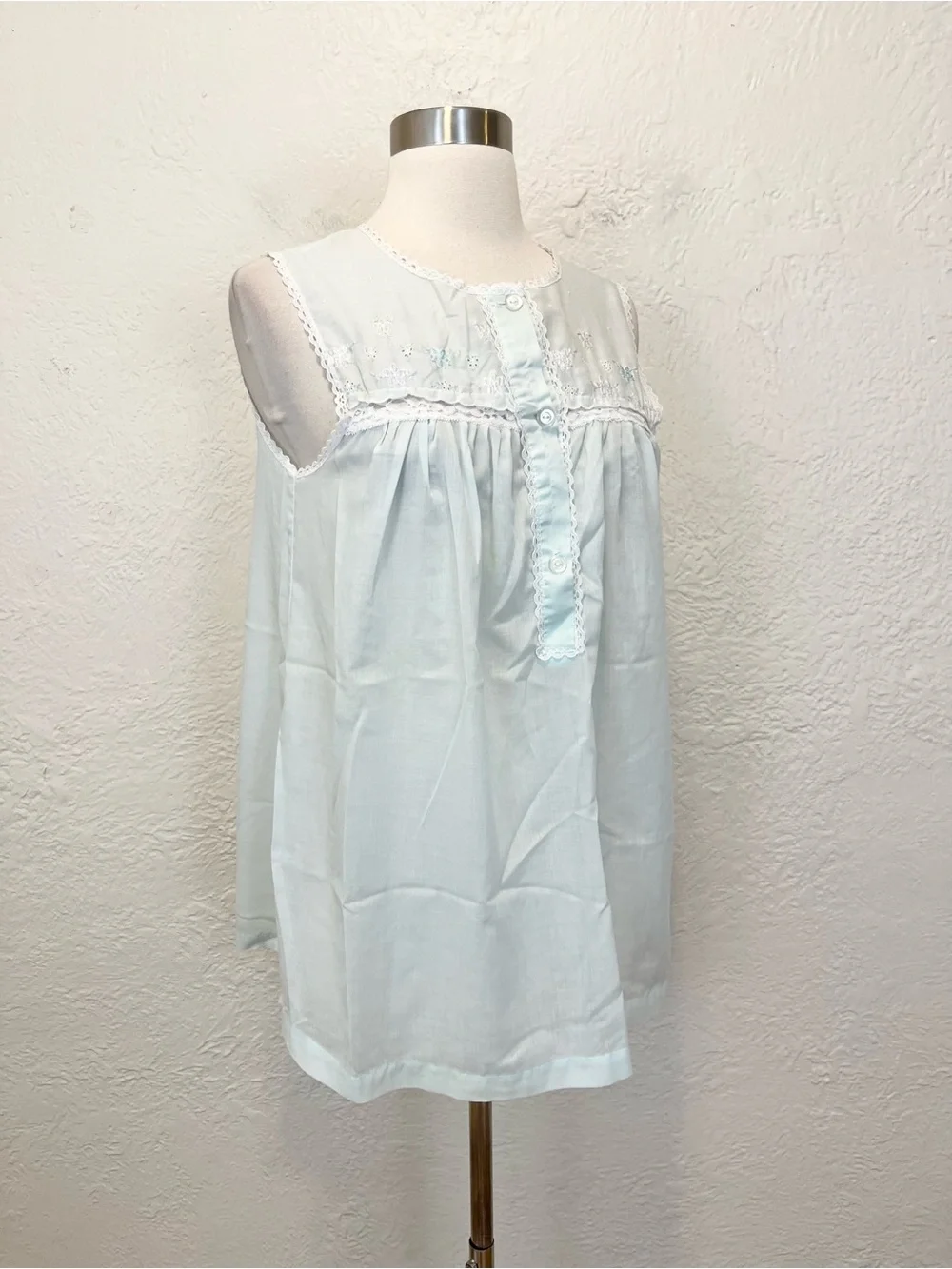 Vintage Micro Mini Babydoll Sleep Dress Blue Eyelet Lace Floral XS - Picture 5 of 14